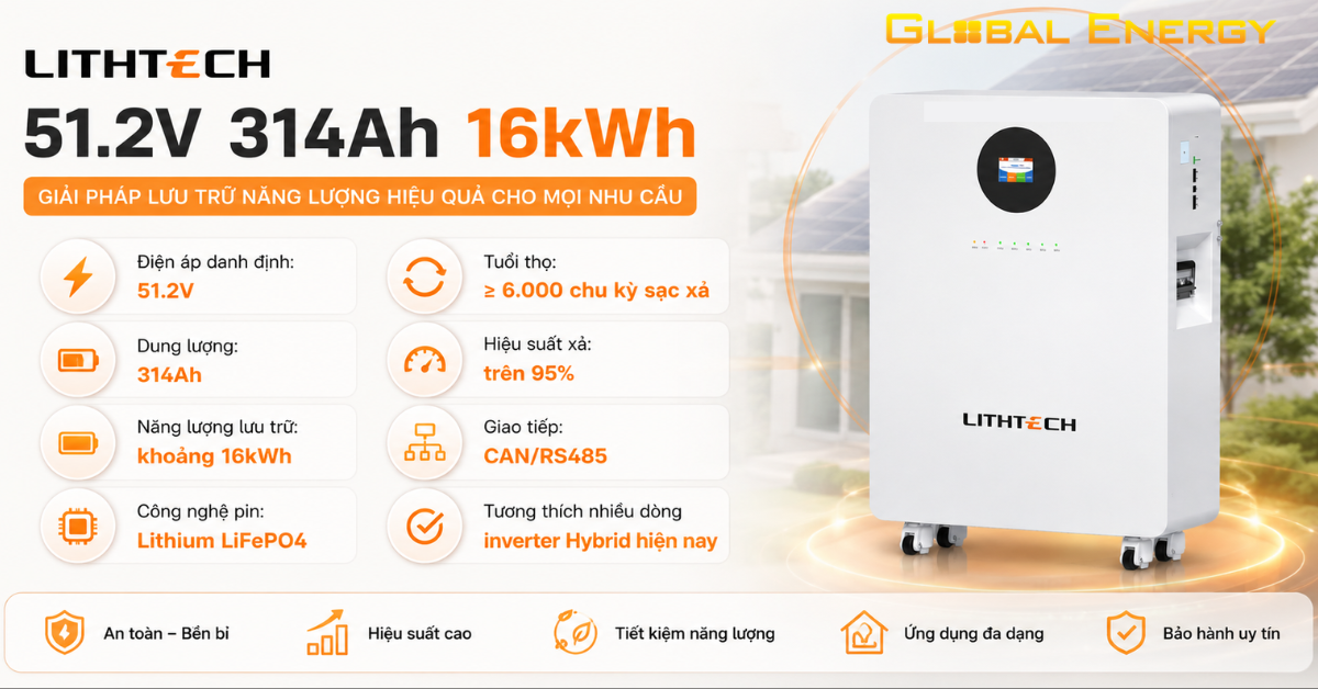 Pin lưu trữ Lithtech 51.2V 314Ah 16kWh
