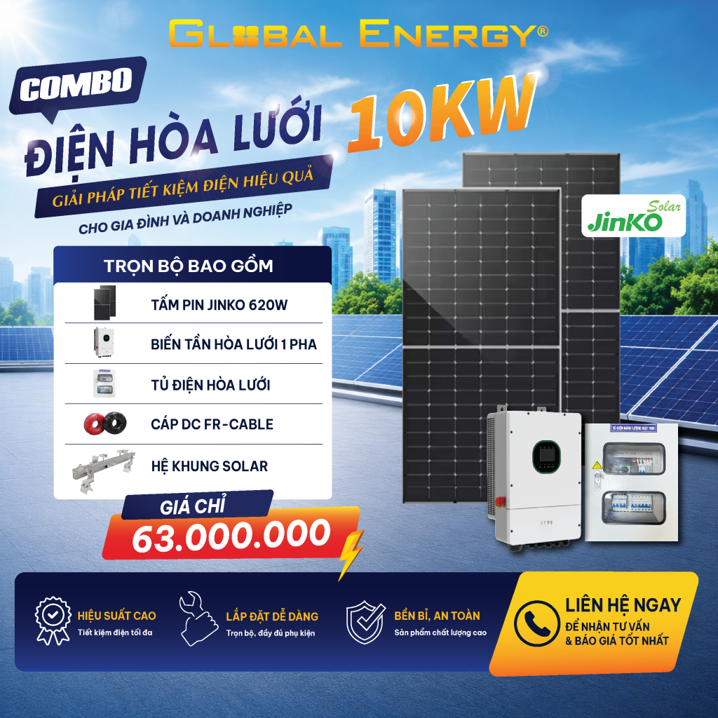 Điện mặt trời hòa lưới 10kw