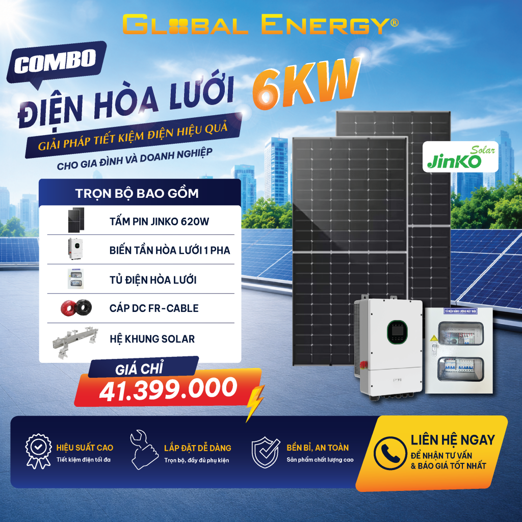 Điện mặt trời hòa lưới 6kw